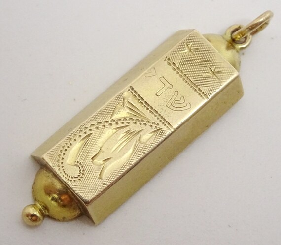 Vintage 14 Karat Gold Mezuah Pendant Etsy