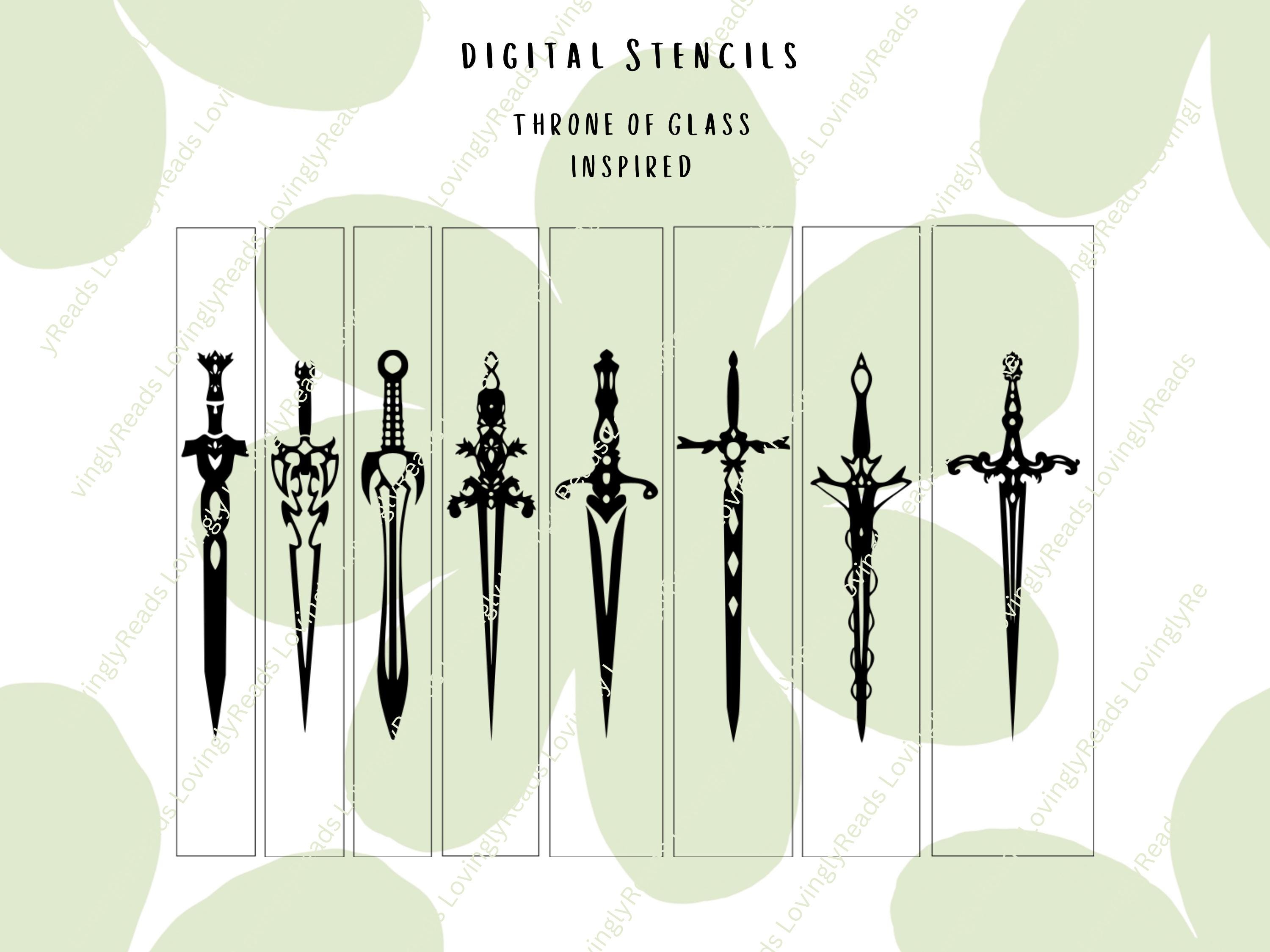 Sword Stencils for Sprayed Edges , Book Edges, Fantasy Swords - Digital Download - SVG, PNG, PDF Files