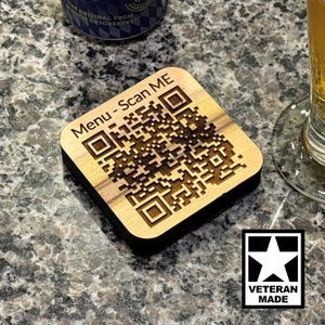 Premium Wooden Engraved QR Code Sign from Sustainable Wood - Veteran Made