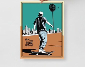 Skateboard poster for printing – "Flow, fall, rise, repeat"