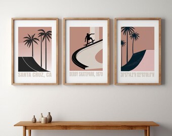 Skateboard Poster Set – Minimalist wall art with surf and skate motifs