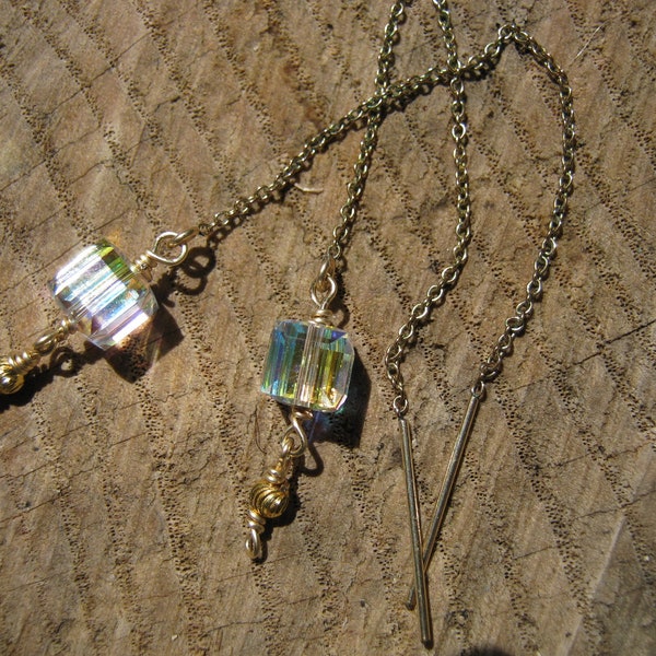 Reserved For An -----  14K GF Square Swarovski Crystal Thread Earrings