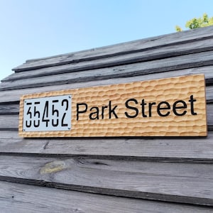 Ash Wood Carved Address Plaque – Custom House Number & Street Name – Textured Wooden Sign with Composite Panel