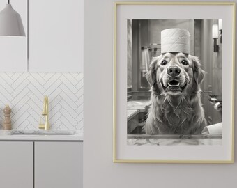 Custom Pet Portrait: Funny Dog in Bubble Bath - Bathroom Wall Art (Digital Print)
