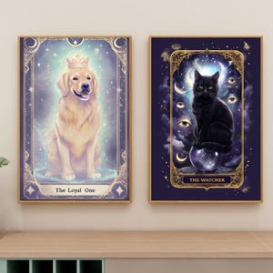 Personalisierte Haustier Tarot Karte, digitale Kunst, personalisierter Hund oder Katze zum Ausdrucken, mystische Haustier Wanddekoration, okkultes Geschenk für Tierliebhaber