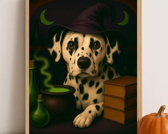 Custom Witch Pet Portrait Digital Download, Halloween Cat Dog Art, Spooky Fantasy Pet Wall Decor, Personalized Witch Costume Pet Gift