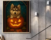 Custom Halloween Pet Portrait: Spooky Pumpkin Tarot Card Art (Digital Download