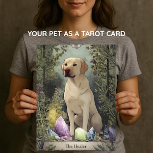 Portrait de tarot pour animaux de compagnie personnalisé chien ou chat mystique carte numérique art mural imprimable cadeau spirituel pour amoureux des animaux de compagnie décoration de salle de bain sorcière