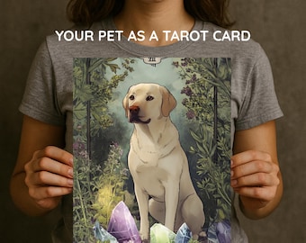 Custom Pet Tarot Card Portrait, Mystical Dog or Cat Digital Download, Personalized Spiritual Pet Art, Witchy Animal Illustration for Gift