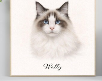 Custom Watercolor Cat Portrait from Photo, Personalized Pet Art (Digital Download)