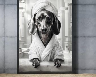 Funny Dog Spa Portrait Wall Art, Custom Pet Bathroom Decor, Dog in Bath Digital Download, Pet Lover Gift, Personalized Dog Wall Poster