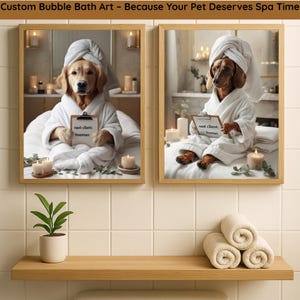 Personalisiertes Haustier Spa Portrait: Lustiger Hund im Badezimmer (Digitaler Download)