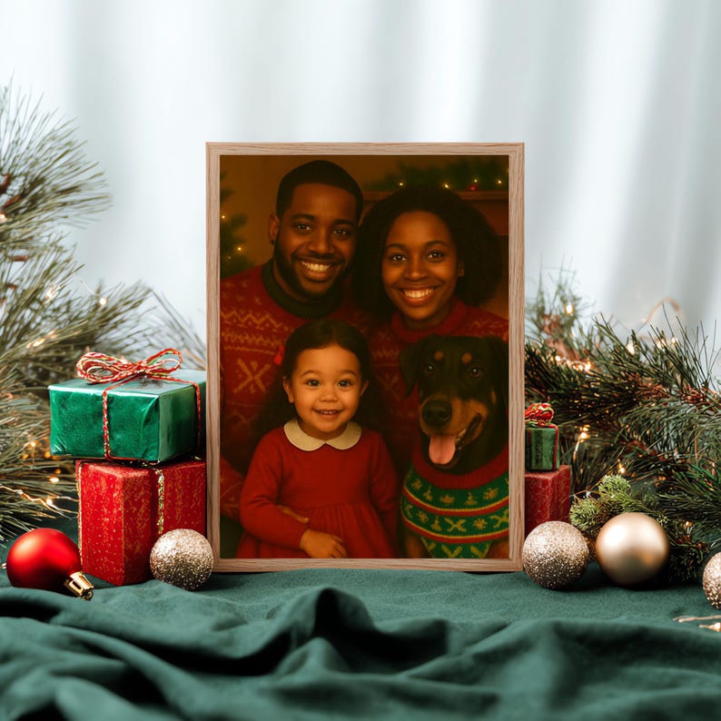 Custom Holiday Family and Pet Portrait Digital Download, Christmas ...