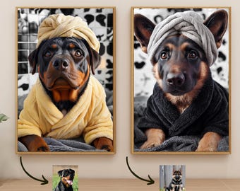 Custom Pet Spa Day Portrait | Funny Dog & Cat Bathroom Art (Digital Download)