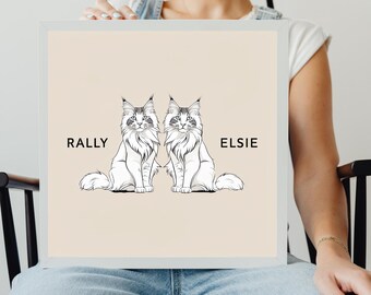 Custom Pet Portrait, Digital Line Art Dog and Cat Print, Minimalist Pet Wall Decor, Personalized Gift for Dog Lovers & Families