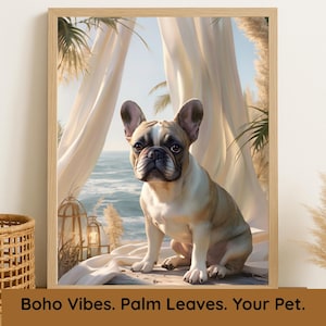 Custom Tropical Pet Portrait: Boho Coastal Digital Art (Downloadable JPEG & PNG