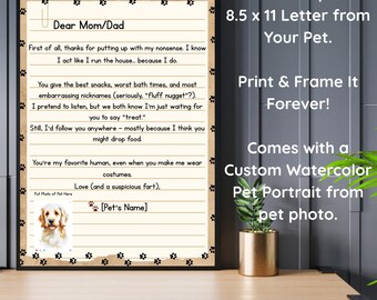 Lettera divertente per animali domestici: ritratto ad acquerello personalizzato, modello Canva modificabile (digitale)