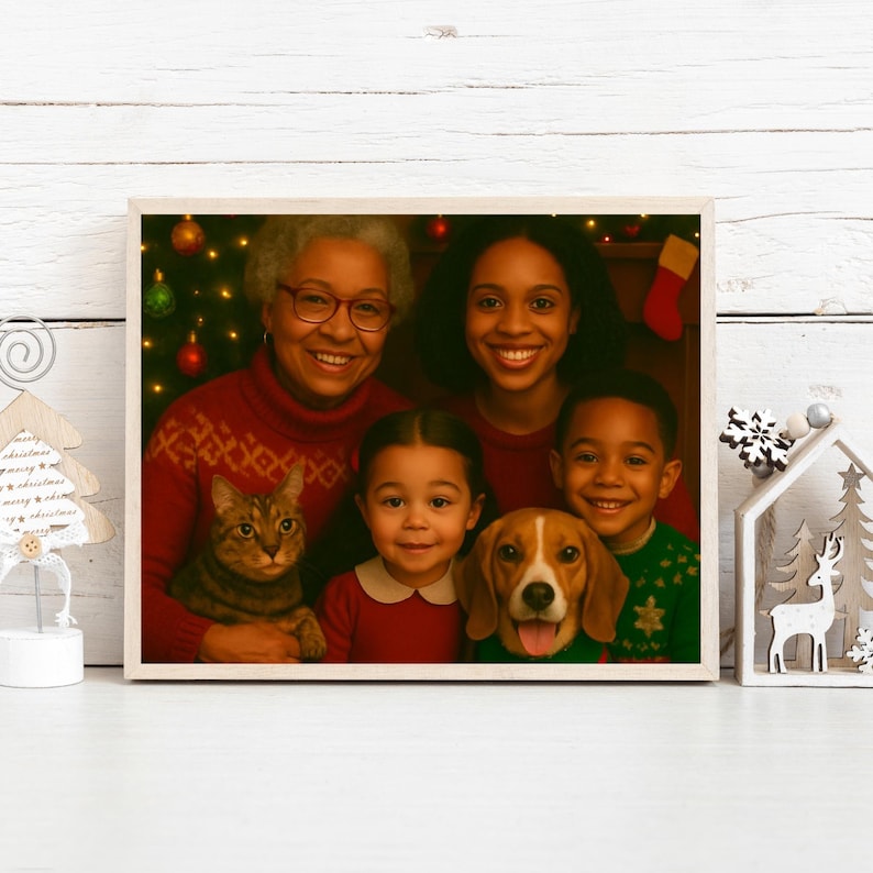 Custom Holiday Family and Pet Portrait Digital Download, Christmas ...