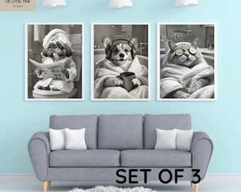Custom Pet Spa Portrait Set | Funny Bathroom Wall Art (Digital Prints)