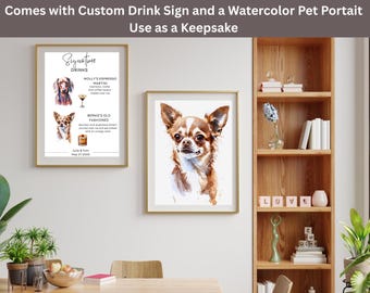 Custom Dog Wedding Bar Sign, Signature Drink Menu Printable, Pet Portrait Drink Sign for Wedding Bar Decor