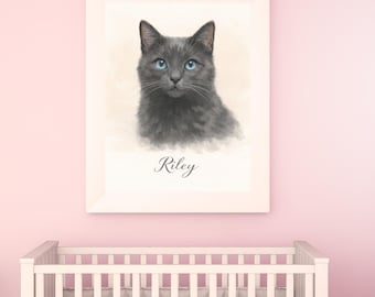 Custom Cat Portrait, Personalized Watercolor Pet Art (Digital Download)