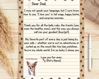 Custom Pet Portrait Father's Day Letter from Pet (Canva Template)