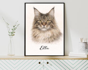 Personalized Cat Portrait, Custom Watercolor Pet Art (Digital Download)