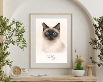 Personalized Watercolor Cat Portrait with Name (Digital Download)