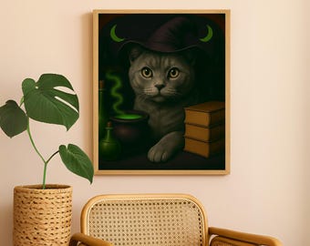 Custom Witch Pet Portrait: Spooky Halloween Cat or Dog Art (Digital Download