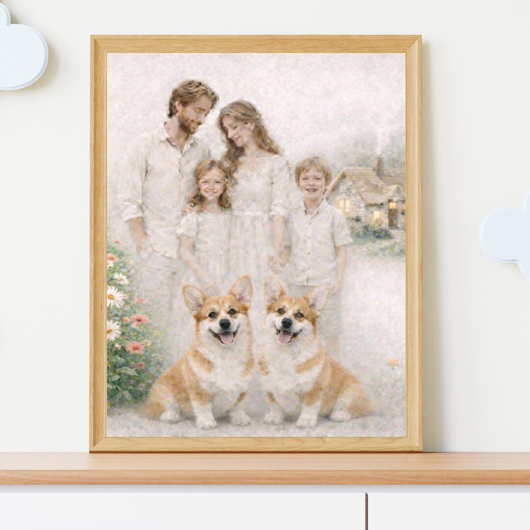 Custom Family and Pet Portrait From Photo, Personalized Dog Cat ...