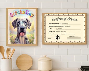 Aangepast huisdierportret en adoptiecertificaat, digitale download aandenken reddingshond, Gotcha Day-cadeau voor reddingsdieren