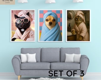 Custom Pet Spa Bathroom Portrait Set | Funny Dog Wall Art Digital Prints | Personalized Pet Gift for Dog Lovers