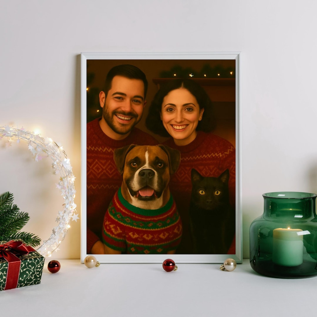 Custom Holiday Family and Pet Portrait Digital Download, Christmas ...