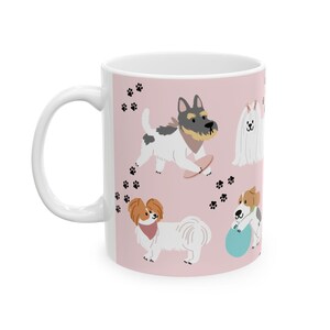 Whimsical Dog Lovers Ceramic Mug, Cute Pet Gifts, Animal Lover Coffee Cup, Dog-Themed Drinkware, Puppy Paw Print Mug