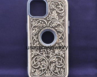 Handcrafted Sterling Silver iPhone Case | Intricate Floral Vine Engraving | Luxury Antique Style Protective Cover