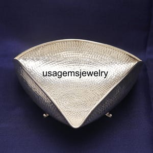 Hammered Pure Silver Triangle Bowl: Modern Footed Centerpiece