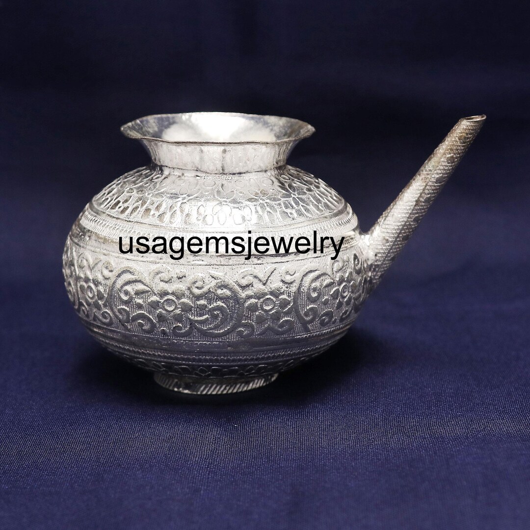 Handcrafted Silver Achmani Pot | Pooja Jal Neti Lota | Traditional ...