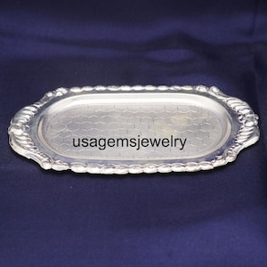 Vintage Silver Plated Tray: Ornate Honeycomb Vanity Tray (16cmx8.8cm)