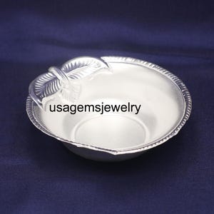Pure Silver Decorative Bowl with Leaf Handle | Handcrafted Silver Serving Bowl | Pooja, Gift, Home Decor Silver Bowl