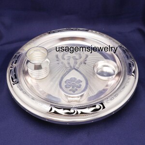 925 Sterling Silver Pooja Thali Set: Hindu Temple Prayer Altar