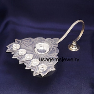 Elegant Silver Leaf-Shaped Pooja Diya with Handle – Traditional Design