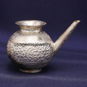 Vintage Handcrafted Silver Lota | Ornate Floral Design | Traditional Indian Pot for Ritual Use