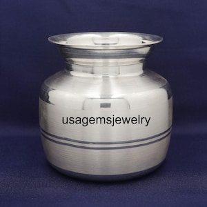 Pure Sterling Silver Kalash Pot | Handcrafted Silver Pooja Kalash | Traditional Indian Wedding Pot | Silver Water Pot for Temple Decor