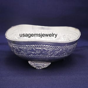 Handcrafted Pure Silver Floral Design Bowl | Traditional 925 Silver Decorative Bowl with Footed Base