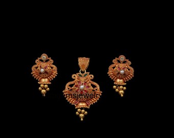 22K gouden bloemenoorbellen en hangerset, fijne gouden sieradenverjaardagscadeau sieraden her