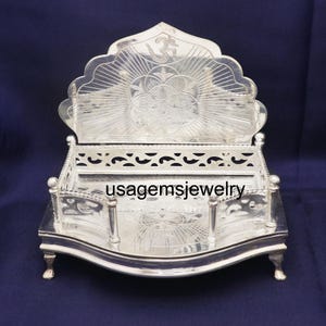 Silver Om Singhasan for God Idol – Curved Base Pooja Bajot for Mandir & Home Temple Decor