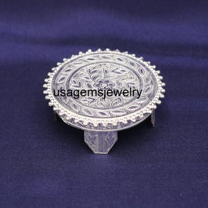 Handcrafted Pure Silver Miniature Chowki | Intricate Floral Design | Silver Pooja Platform | Small Silver Chowki for Mandir Hot Deal