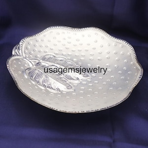 Silver Leaf Decorative Bowl | Embossed Floral Dish | Vintage Style Silver Plated Tray | Elegant Serving Bowl or Table Centerpiece