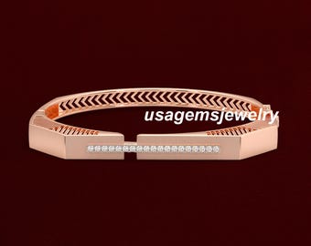 Geometric 18K Rose Gold Diamond Bangle, Modern Diamond Bracelet Women, Minimalist Luxury Jewelry, Birthday Gift Her, Fine Diamond Jewelry