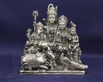 Ídolo Shiv Parivar oxidado de plata pura auspicioso / Templo hindú / Varios tamaños